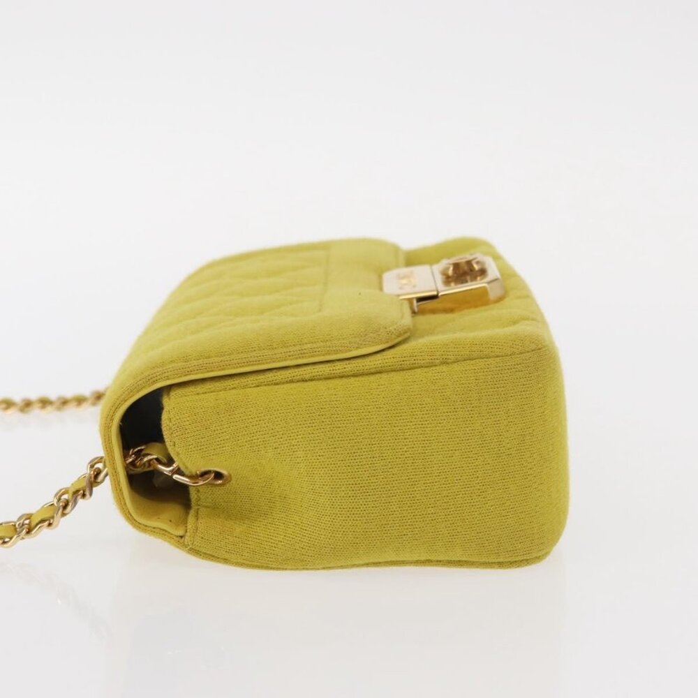 CHANEL Matelasse Chain Shoulder Bag Cotton Yellow Gold CC Auth 156510V - Picture 4 of 16